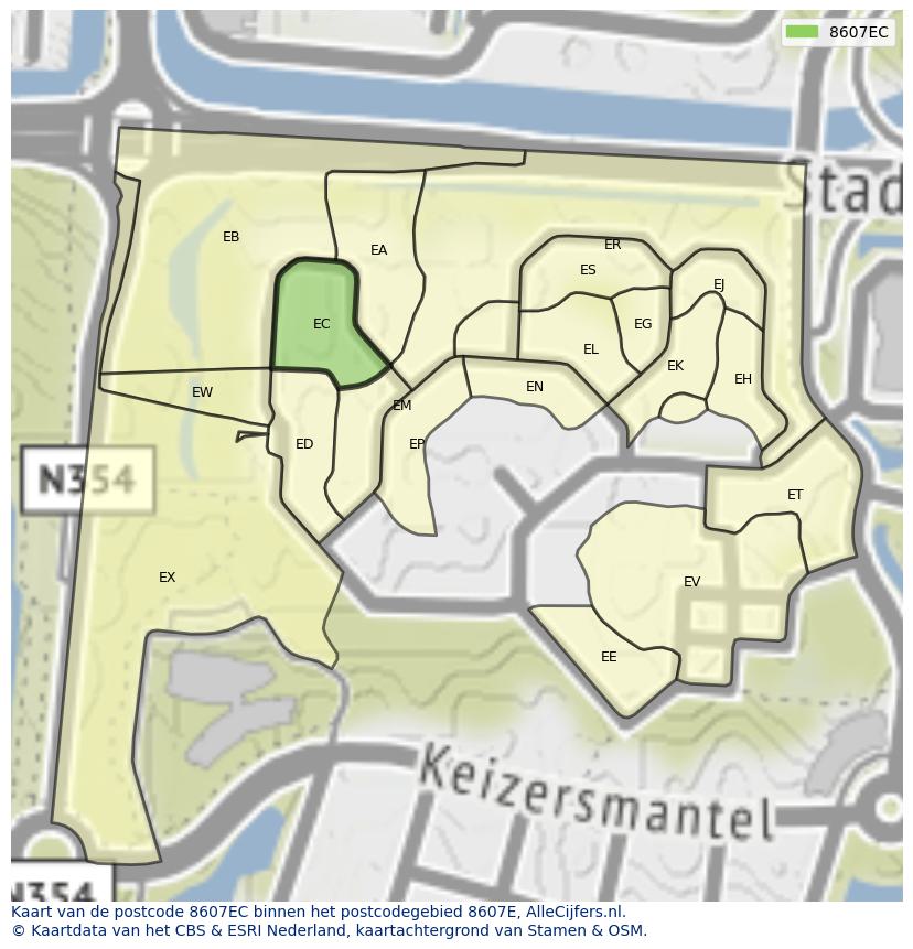 Afbeelding van het postcodegebied 8607 EC op de kaart.