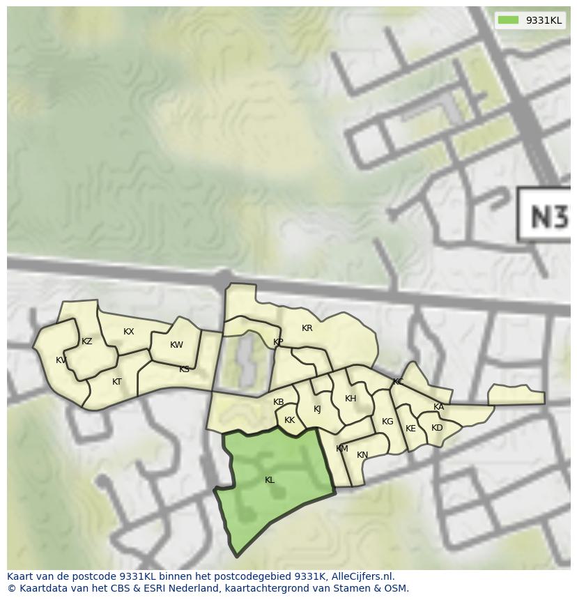 Afbeelding van het postcodegebied 9331 KL op de kaart.