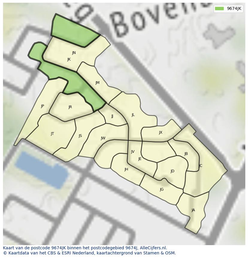 Afbeelding van het postcodegebied 9674 JK op de kaart.