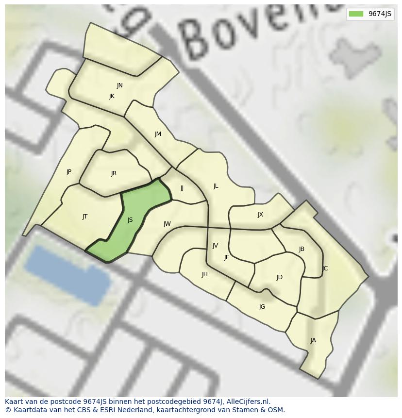Afbeelding van het postcodegebied 9674 JS op de kaart.