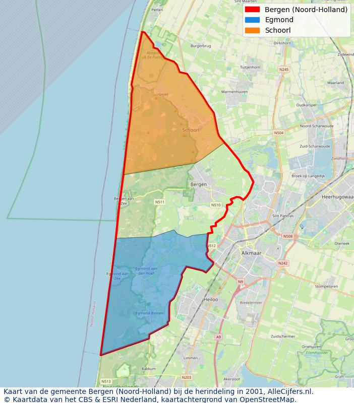 Afbeelding met een achtergrondkaart van OpenStreetMap en daarbovenop geometrische vormen van de gemeentelijke gebieden uit de data van het CBS. De geometrische vormen (polygonen) geven met eigen kleuren per gemeente de herindelingssituatie weer.