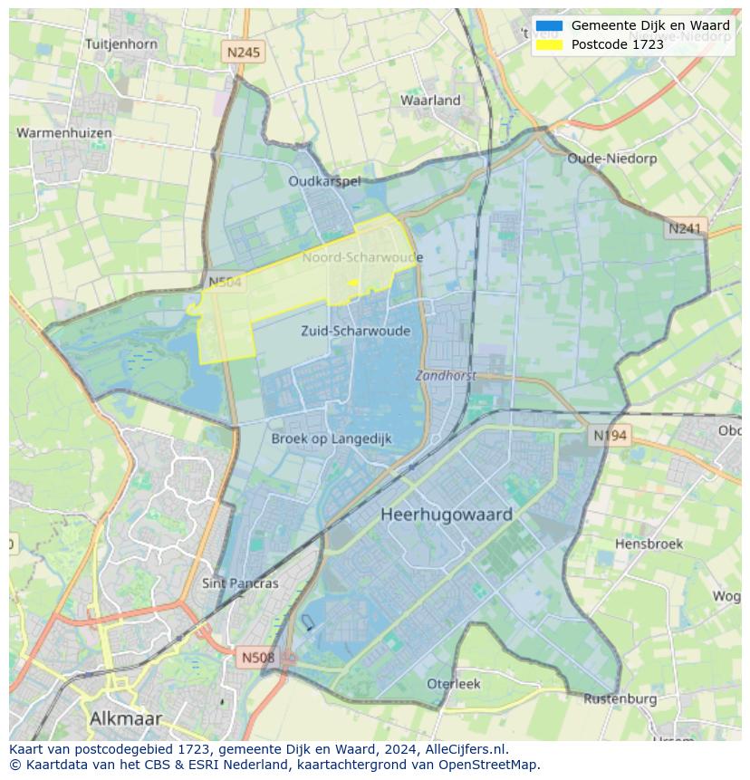 Afbeelding van het postcodegebied 1723 op de kaart.