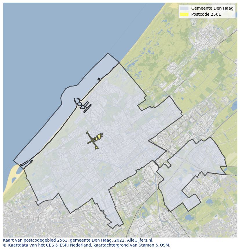 Afbeelding van het postcodegebied 2561 op de kaart.