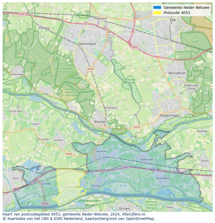 Afbeelding van het postcodegebied 4053 op de kaart.