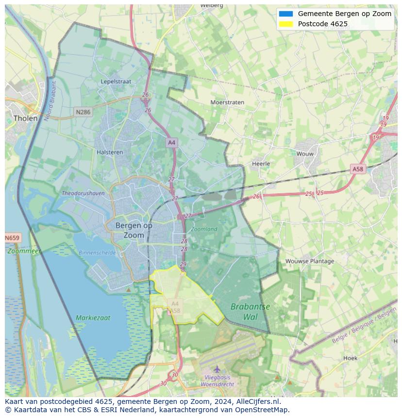 Afbeelding van het postcodegebied 4625 op de kaart.