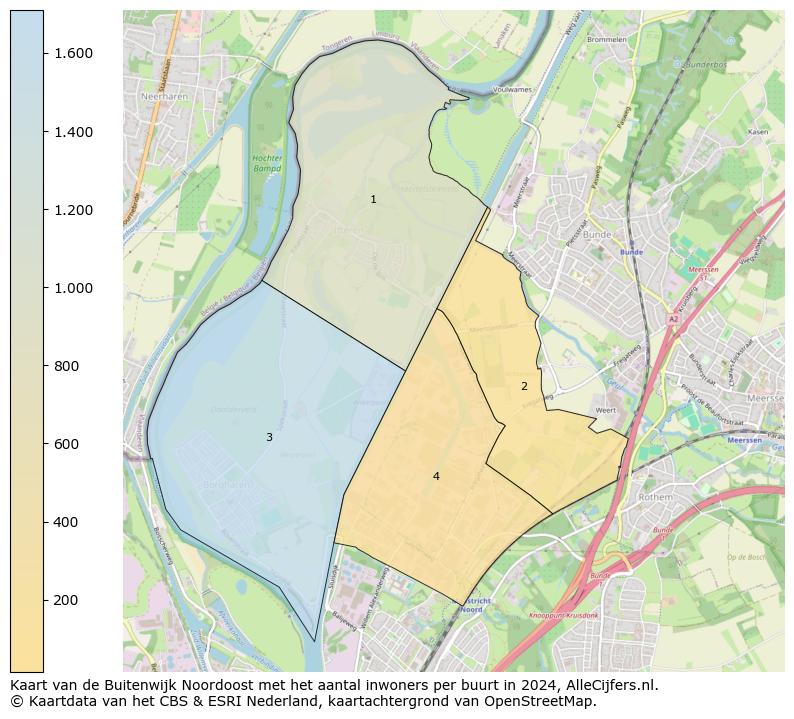 Kaart van de Buitenwijk Noordoost met het aantal inwoners per buurt in 2024. Op deze pagina vind je veel informatie over inwoners (zoals de verdeling naar leeftijdsgroepen, gezinssamenstelling, geslacht, autochtoon of Nederlands met een immigratie achtergrond,...), woningen (aantallen, types, prijs ontwikkeling, gebruik, type eigendom,...) en méér (autobezit, energieverbruik,...)  op basis van open data van het centraal bureau voor de statistiek en diverse andere bronnen!