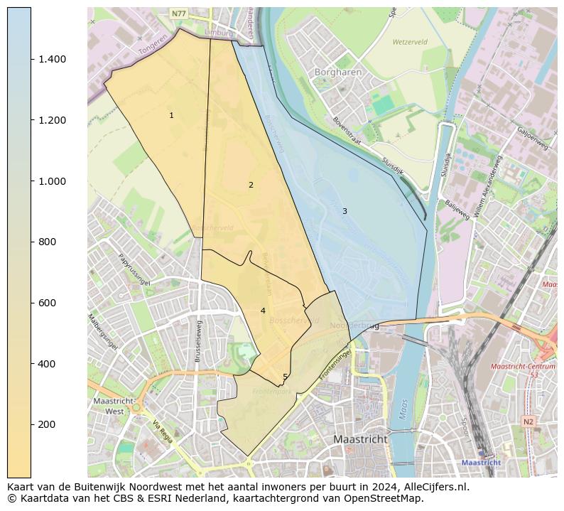 Kaart van de Buitenwijk Noordwest met het aantal inwoners per buurt in 2024. Op deze pagina vind je veel informatie over inwoners (zoals de verdeling naar leeftijdsgroepen, gezinssamenstelling, geslacht, autochtoon of Nederlands met een immigratie achtergrond,...), woningen (aantallen, types, prijs ontwikkeling, gebruik, type eigendom,...) en méér (autobezit, energieverbruik,...)  op basis van open data van het Centraal Bureau voor de Statistiek en diverse andere bronnen!