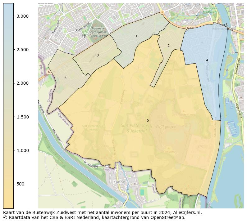 Kaart van de Buitenwijk Zuidwest met het aantal inwoners per buurt in 2024. Op deze pagina vind je veel informatie over inwoners (zoals de verdeling naar leeftijdsgroepen, gezinssamenstelling, geslacht, autochtoon of Nederlands met een immigratie achtergrond,...), woningen (aantallen, types, prijs ontwikkeling, gebruik, type eigendom,...) en méér (autobezit, energieverbruik,...)  op basis van open data van het centraal bureau voor de statistiek en diverse andere bronnen!