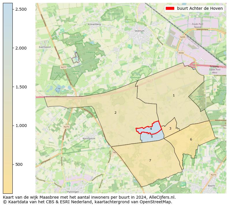 Kaart van de wijk Maasbree met het aantal inwoners per buurt in 2024. Op deze pagina vind je veel informatie over inwoners (zoals de verdeling naar leeftijdsgroepen, gezinssamenstelling, geslacht, autochtoon of Nederlands met een immigratie achtergrond,...), woningen (aantallen, types, prijs ontwikkeling, gebruik, type eigendom,...) en méér (autobezit, energieverbruik,...)  op basis van open data van het Centraal Bureau voor de Statistiek en diverse andere bronnen!