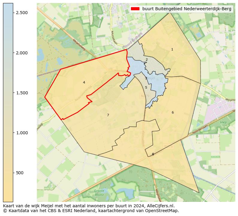 Kaart van de wijk Meijel met het aantal inwoners per buurt in 2024. Op deze pagina vind je veel informatie over inwoners (zoals de verdeling naar leeftijdsgroepen, gezinssamenstelling, geslacht, autochtoon of Nederlands met een immigratie achtergrond,...), woningen (aantallen, types, prijs ontwikkeling, gebruik, type eigendom,...) en méér (autobezit, energieverbruik,...)  op basis van open data van het centraal bureau voor de statistiek en diverse andere bronnen!