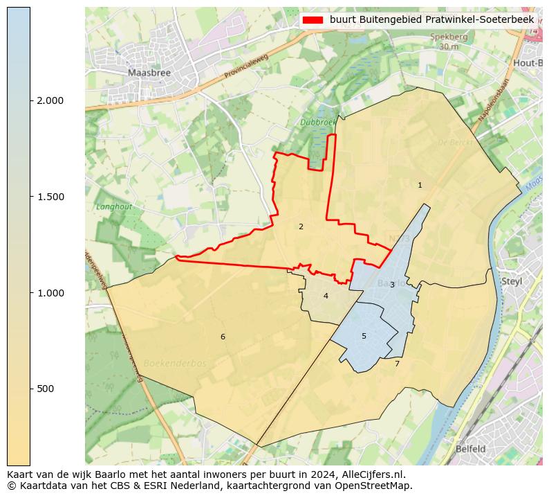 Kaart van de wijk Baarlo met het aantal inwoners per buurt in 2024. Op deze pagina vind je veel informatie over inwoners (zoals de verdeling naar leeftijdsgroepen, gezinssamenstelling, geslacht, autochtoon of Nederlands met een immigratie achtergrond,...), woningen (aantallen, types, prijs ontwikkeling, gebruik, type eigendom,...) en méér (autobezit, energieverbruik,...)  op basis van open data van het Centraal Bureau voor de Statistiek en diverse andere bronnen!