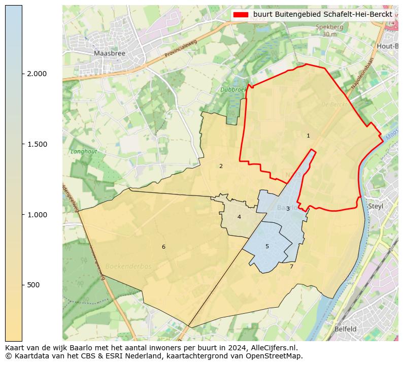 Kaart van de wijk Baarlo met het aantal inwoners per buurt in 2024. Op deze pagina vind je veel informatie over inwoners (zoals de verdeling naar leeftijdsgroepen, gezinssamenstelling, geslacht, autochtoon of Nederlands met een immigratie achtergrond,...), woningen (aantallen, types, prijs ontwikkeling, gebruik, type eigendom,...) en méér (autobezit, energieverbruik,...)  op basis van open data van het Centraal Bureau voor de Statistiek en diverse andere bronnen!