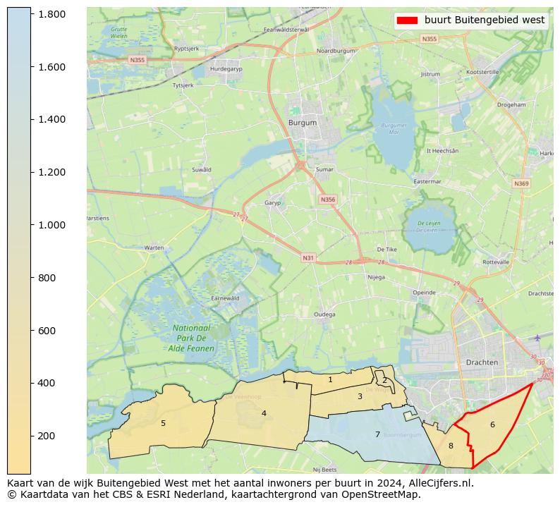 Kaart van de wijk Buitengebied West met het aantal inwoners per buurt in 2024. Op deze pagina vind je veel informatie over inwoners (zoals de verdeling naar leeftijdsgroepen, gezinssamenstelling, geslacht, autochtoon of Nederlands met een immigratie achtergrond,...), woningen (aantallen, types, prijs ontwikkeling, gebruik, type eigendom,...) en méér (autobezit, energieverbruik,...)  op basis van open data van het centraal bureau voor de statistiek en diverse andere bronnen!