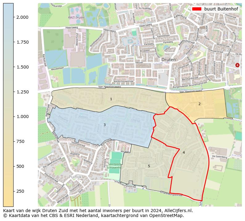 Kaart van de wijk Druten Zuid met het aantal inwoners per buurt in 2024. Op deze pagina vind je veel informatie over inwoners (zoals de verdeling naar leeftijdsgroepen, gezinssamenstelling, geslacht, autochtoon of Nederlands met een immigratie achtergrond,...), woningen (aantallen, types, prijs ontwikkeling, gebruik, type eigendom,...) en méér (autobezit, energieverbruik,...)  op basis van open data van het centraal bureau voor de statistiek en diverse andere bronnen!