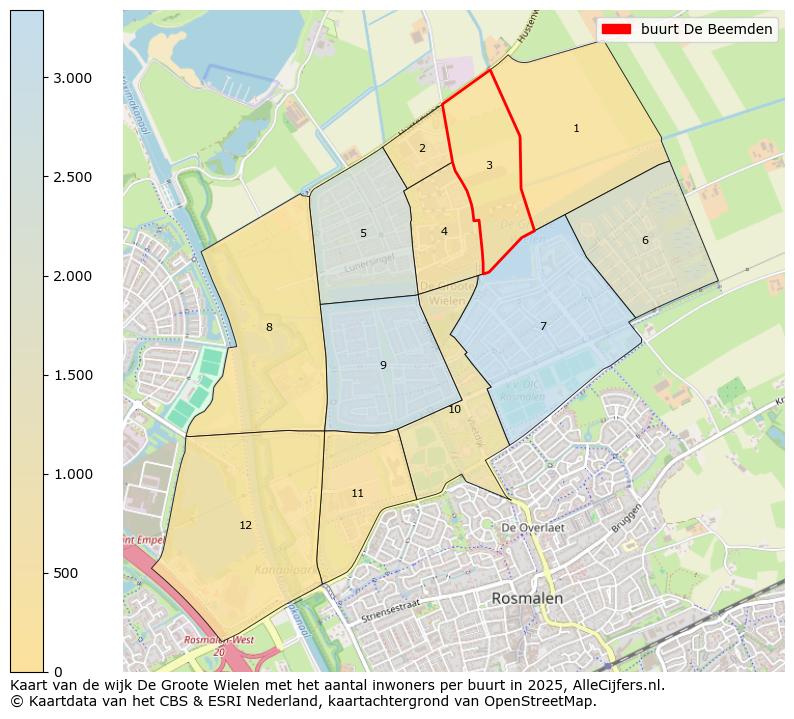 Kaart van de wijk De Groote Wielen met het aantal inwoners per buurt in 2025. Op deze pagina vind je veel informatie over inwoners (zoals de verdeling naar leeftijdsgroepen, gezinssamenstelling, geslacht, autochtoon of Nederlands met een immigratie achtergrond,...), woningen (aantallen, types, prijs ontwikkeling, gebruik, type eigendom,...) en méér (autobezit, energieverbruik,...)  op basis van open data van het Centraal Bureau voor de Statistiek en diverse andere bronnen!