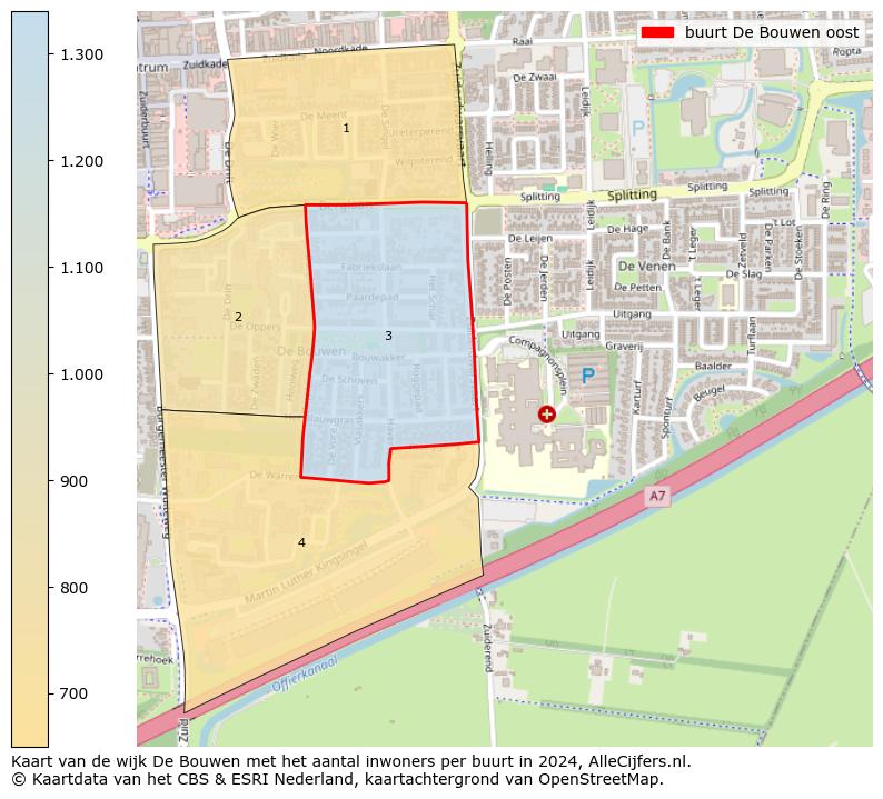 Kaart van de wijk De Bouwen met het aantal inwoners per buurt in 2024. Op deze pagina vind je veel informatie over inwoners (zoals de verdeling naar leeftijdsgroepen, gezinssamenstelling, geslacht, autochtoon of Nederlands met een immigratie achtergrond,...), woningen (aantallen, types, prijs ontwikkeling, gebruik, type eigendom,...) en méér (autobezit, energieverbruik,...)  op basis van open data van het centraal bureau voor de statistiek en diverse andere bronnen!