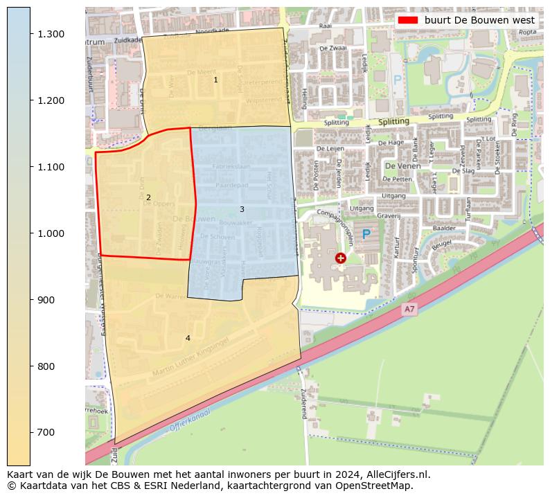 Kaart van de wijk De Bouwen met het aantal inwoners per buurt in 2024. Op deze pagina vind je veel informatie over inwoners (zoals de verdeling naar leeftijdsgroepen, gezinssamenstelling, geslacht, autochtoon of Nederlands met een immigratie achtergrond,...), woningen (aantallen, types, prijs ontwikkeling, gebruik, type eigendom,...) en méér (autobezit, energieverbruik,...)  op basis van open data van het Centraal Bureau voor de Statistiek en diverse andere bronnen!