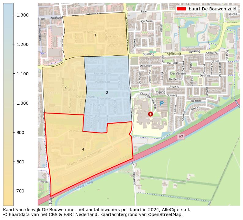 Kaart van de wijk De Bouwen met het aantal inwoners per buurt in 2024. Op deze pagina vind je veel informatie over inwoners (zoals de verdeling naar leeftijdsgroepen, gezinssamenstelling, geslacht, autochtoon of Nederlands met een immigratie achtergrond,...), woningen (aantallen, types, prijs ontwikkeling, gebruik, type eigendom,...) en méér (autobezit, energieverbruik,...)  op basis van open data van het centraal bureau voor de statistiek en diverse andere bronnen!