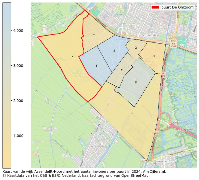 Kaart van de wijk Assendelft-Noord met het aantal inwoners per buurt in 2024. Op deze pagina vind je veel informatie over inwoners (zoals de verdeling naar leeftijdsgroepen, gezinssamenstelling, geslacht, autochtoon of Nederlands met een immigratie achtergrond,...), woningen (aantallen, types, prijs ontwikkeling, gebruik, type eigendom,...) en méér (autobezit, energieverbruik,...)  op basis van open data van het Centraal Bureau voor de Statistiek en diverse andere bronnen!