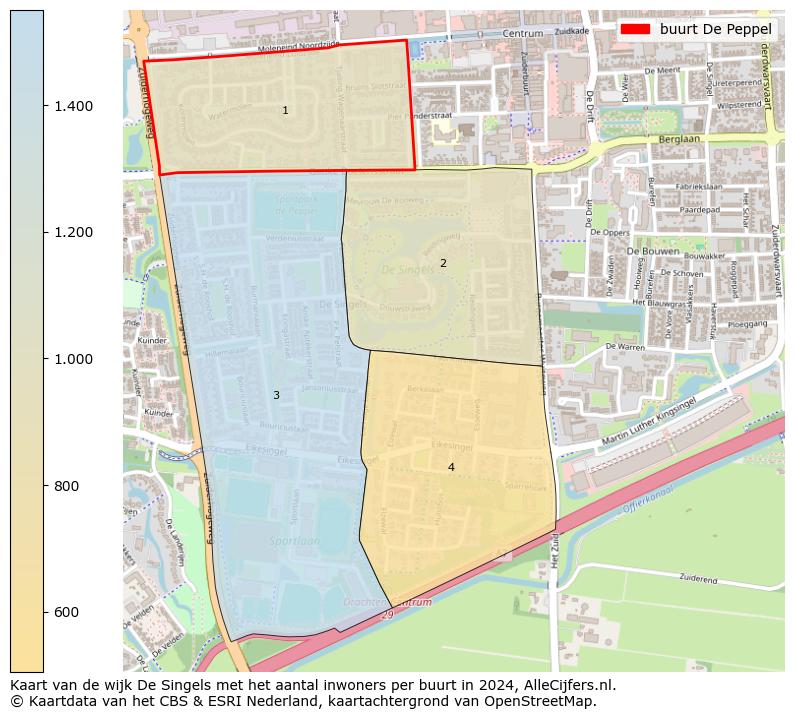 Kaart van de wijk De Singels met het aantal inwoners per buurt in 2024. Op deze pagina vind je veel informatie over inwoners (zoals de verdeling naar leeftijdsgroepen, gezinssamenstelling, geslacht, autochtoon of Nederlands met een immigratie achtergrond,...), woningen (aantallen, types, prijs ontwikkeling, gebruik, type eigendom,...) en méér (autobezit, energieverbruik,...)  op basis van open data van het Centraal Bureau voor de Statistiek en diverse andere bronnen!