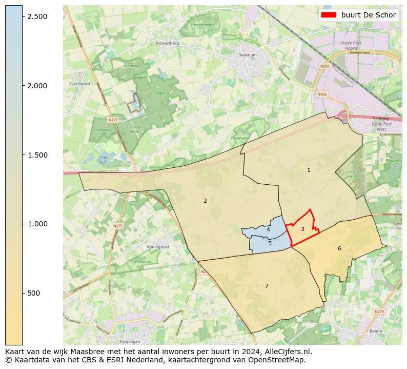 Kaart van de wijk Maasbree met het aantal inwoners per buurt in 2024. Op deze pagina vind je veel informatie over inwoners (zoals de verdeling naar leeftijdsgroepen, gezinssamenstelling, geslacht, autochtoon of Nederlands met een immigratie achtergrond,...), woningen (aantallen, types, prijs ontwikkeling, gebruik, type eigendom,...) en méér (autobezit, energieverbruik,...)  op basis van open data van het Centraal Bureau voor de Statistiek en diverse andere bronnen!