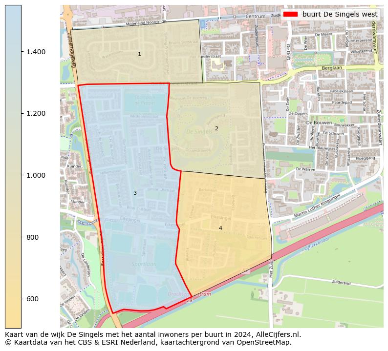 Kaart van de wijk De Singels met het aantal inwoners per buurt in 2024. Op deze pagina vind je veel informatie over inwoners (zoals de verdeling naar leeftijdsgroepen, gezinssamenstelling, geslacht, autochtoon of Nederlands met een immigratie achtergrond,...), woningen (aantallen, types, prijs ontwikkeling, gebruik, type eigendom,...) en méér (autobezit, energieverbruik,...)  op basis van open data van het Centraal Bureau voor de Statistiek en diverse andere bronnen!