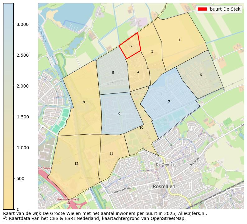 Kaart van de wijk De Groote Wielen met het aantal inwoners per buurt in 2025. Op deze pagina vind je veel informatie over inwoners (zoals de verdeling naar leeftijdsgroepen, gezinssamenstelling, geslacht, autochtoon of Nederlands met een immigratie achtergrond,...), woningen (aantallen, types, prijs ontwikkeling, gebruik, type eigendom,...) en méér (autobezit, energieverbruik,...)  op basis van open data van het Centraal Bureau voor de Statistiek en diverse andere bronnen!