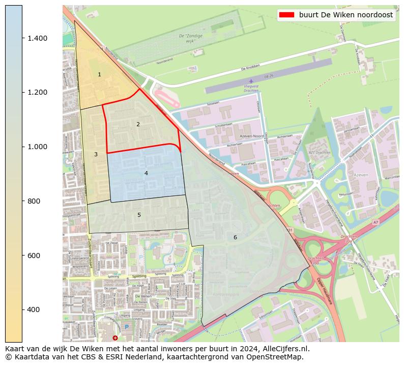 Kaart van de wijk De Wiken met het aantal inwoners per buurt in 2024. Op deze pagina vind je veel informatie over inwoners (zoals de verdeling naar leeftijdsgroepen, gezinssamenstelling, geslacht, autochtoon of Nederlands met een immigratie achtergrond,...), woningen (aantallen, types, prijs ontwikkeling, gebruik, type eigendom,...) en méér (autobezit, energieverbruik,...)  op basis van open data van het centraal bureau voor de statistiek en diverse andere bronnen!