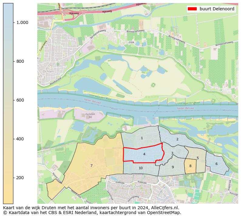 Kaart van de wijk Druten met het aantal inwoners per buurt in 2024. Op deze pagina vind je veel informatie over inwoners (zoals de verdeling naar leeftijdsgroepen, gezinssamenstelling, geslacht, autochtoon of Nederlands met een immigratie achtergrond,...), woningen (aantallen, types, prijs ontwikkeling, gebruik, type eigendom,...) en méér (autobezit, energieverbruik,...)  op basis van open data van het Centraal Bureau voor de Statistiek en diverse andere bronnen!