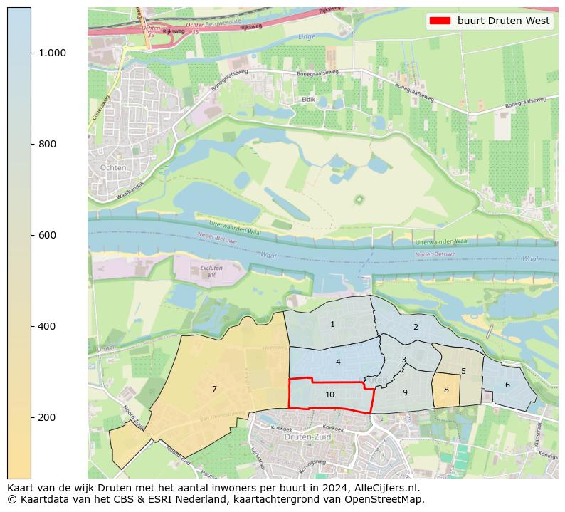 Kaart van de wijk Druten met het aantal inwoners per buurt in 2024. Op deze pagina vind je veel informatie over inwoners (zoals de verdeling naar leeftijdsgroepen, gezinssamenstelling, geslacht, autochtoon of Nederlands met een immigratie achtergrond,...), woningen (aantallen, types, prijs ontwikkeling, gebruik, type eigendom,...) en méér (autobezit, energieverbruik,...)  op basis van open data van het centraal bureau voor de statistiek en diverse andere bronnen!