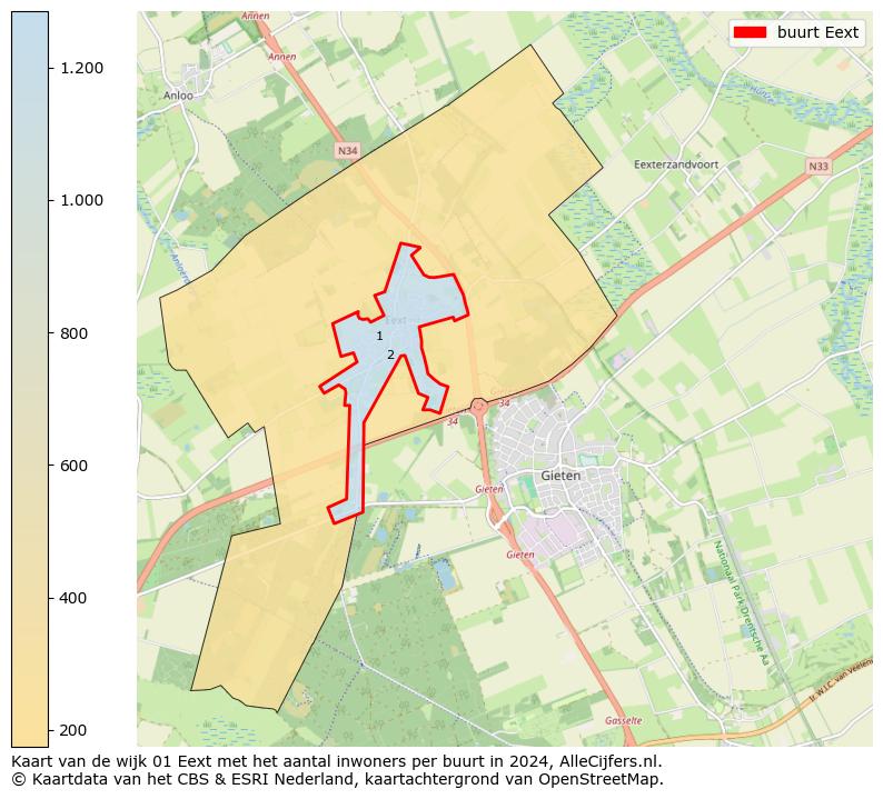 Kaart van de wijk 01 Eext met het aantal inwoners per buurt in 2024. Op deze pagina vind je veel informatie over inwoners (zoals de verdeling naar leeftijdsgroepen, gezinssamenstelling, geslacht, autochtoon of Nederlands met een immigratie achtergrond,...), woningen (aantallen, types, prijs ontwikkeling, gebruik, type eigendom,...) en méér (autobezit, energieverbruik,...)  op basis van open data van het Centraal Bureau voor de Statistiek en diverse andere bronnen!