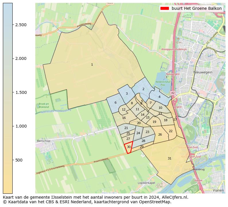 Kaart van de gemeente IJsselstein met het aantal inwoners per buurt in 2024. Op deze pagina vind je veel informatie over inwoners (zoals de verdeling naar leeftijdsgroepen, gezinssamenstelling, geslacht, autochtoon of Nederlands met een immigratie achtergrond,...), woningen (aantallen, types, prijs ontwikkeling, gebruik, type eigendom,...) en méér (autobezit, energieverbruik,...)  op basis van open data van het centraal bureau voor de statistiek en diverse andere bronnen!