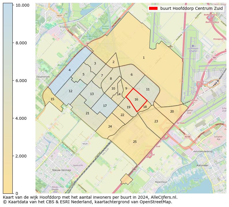 Kaart van de wijk Hoofddorp met het aantal inwoners per buurt in 2024. Op deze pagina vind je veel informatie over inwoners (zoals de verdeling naar leeftijdsgroepen, gezinssamenstelling, geslacht, autochtoon of Nederlands met een immigratie achtergrond,...), woningen (aantallen, types, prijs ontwikkeling, gebruik, type eigendom,...) en méér (autobezit, energieverbruik,...)  op basis van open data van het Centraal Bureau voor de Statistiek en diverse andere bronnen!