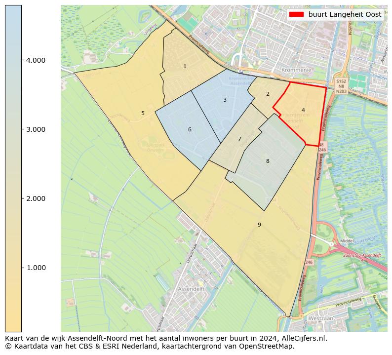 Kaart van de wijk Assendelft-Noord met het aantal inwoners per buurt in 2024. Op deze pagina vind je veel informatie over inwoners (zoals de verdeling naar leeftijdsgroepen, gezinssamenstelling, geslacht, autochtoon of Nederlands met een immigratie achtergrond,...), woningen (aantallen, types, prijs ontwikkeling, gebruik, type eigendom,...) en méér (autobezit, energieverbruik,...)  op basis van open data van het centraal bureau voor de statistiek en diverse andere bronnen!