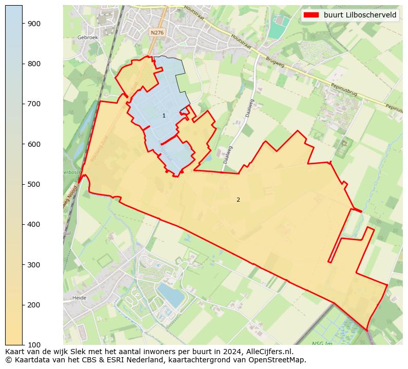 Kaart van de wijk Slek met het aantal inwoners per buurt in 2024. Op deze pagina vind je veel informatie over inwoners (zoals de verdeling naar leeftijdsgroepen, gezinssamenstelling, geslacht, autochtoon of Nederlands met een immigratie achtergrond,...), woningen (aantallen, types, prijs ontwikkeling, gebruik, type eigendom,...) en méér (autobezit, energieverbruik,...)  op basis van open data van het Centraal Bureau voor de Statistiek en diverse andere bronnen!