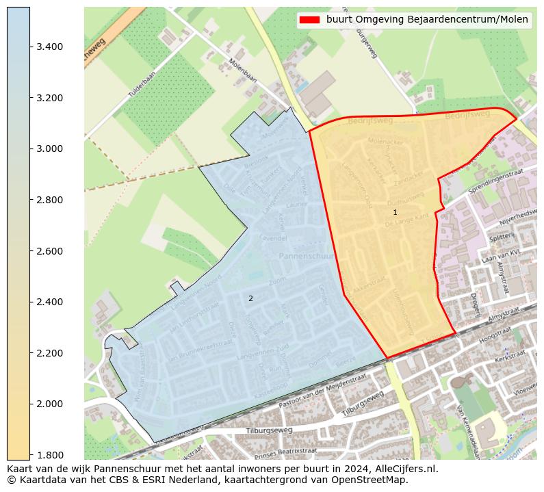 Kaart van de wijk Pannenschuur met het aantal inwoners per buurt in 2024. Op deze pagina vind je veel informatie over inwoners (zoals de verdeling naar leeftijdsgroepen, gezinssamenstelling, geslacht, autochtoon of Nederlands met een immigratie achtergrond,...), woningen (aantallen, types, prijs ontwikkeling, gebruik, type eigendom,...) en méér (autobezit, energieverbruik,...)  op basis van open data van het centraal bureau voor de statistiek en diverse andere bronnen!