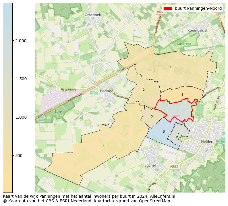 Kaart van de wijk Panningen met het aantal inwoners per buurt in 2024. Op deze pagina vind je veel informatie over inwoners (zoals de verdeling naar leeftijdsgroepen, gezinssamenstelling, geslacht, autochtoon of Nederlands met een immigratie achtergrond,...), woningen (aantallen, types, prijs ontwikkeling, gebruik, type eigendom,...) en méér (autobezit, energieverbruik,...)  op basis van open data van het Centraal Bureau voor de Statistiek en diverse andere bronnen!