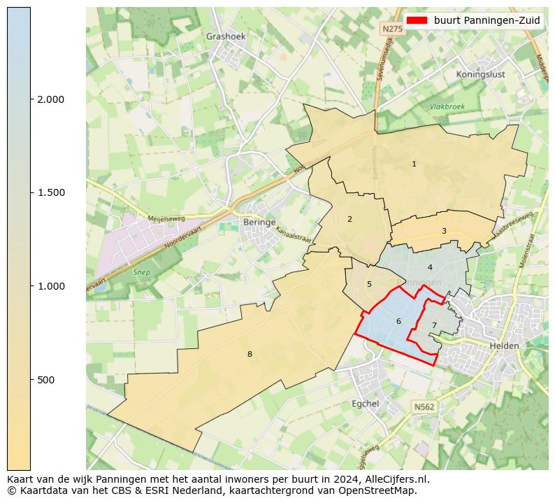 Kaart van de wijk Panningen met het aantal inwoners per buurt in 2024. Op deze pagina vind je veel informatie over inwoners (zoals de verdeling naar leeftijdsgroepen, gezinssamenstelling, geslacht, autochtoon of Nederlands met een immigratie achtergrond,...), woningen (aantallen, types, prijs ontwikkeling, gebruik, type eigendom,...) en méér (autobezit, energieverbruik,...)  op basis van open data van het Centraal Bureau voor de Statistiek en diverse andere bronnen!