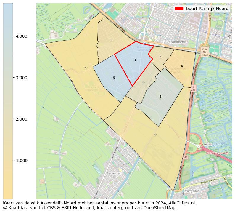 Kaart van de wijk Assendelft-Noord met het aantal inwoners per buurt in 2024. Op deze pagina vind je veel informatie over inwoners (zoals de verdeling naar leeftijdsgroepen, gezinssamenstelling, geslacht, autochtoon of Nederlands met een immigratie achtergrond,...), woningen (aantallen, types, prijs ontwikkeling, gebruik, type eigendom,...) en méér (autobezit, energieverbruik,...)  op basis van open data van het centraal bureau voor de statistiek en diverse andere bronnen!