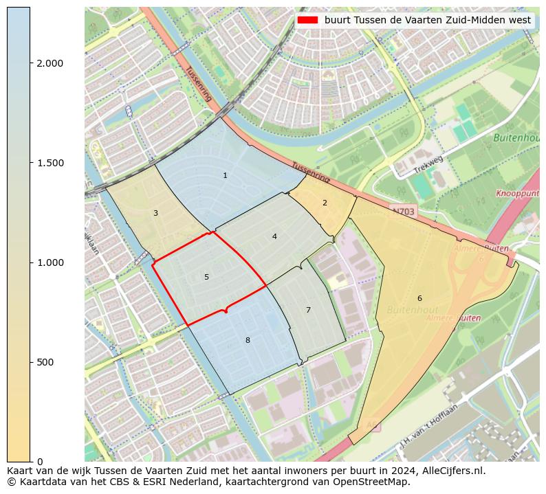 Kaart van de wijk Tussen de Vaarten Zuid met het aantal inwoners per buurt in 2024. Op deze pagina vind je veel informatie over inwoners (zoals de verdeling naar leeftijdsgroepen, gezinssamenstelling, geslacht, autochtoon of Nederlands met een immigratie achtergrond,...), woningen (aantallen, types, prijs ontwikkeling, gebruik, type eigendom,...) en méér (autobezit, energieverbruik,...)  op basis van open data van het centraal bureau voor de statistiek en diverse andere bronnen!