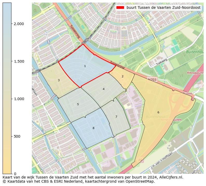 Kaart van de wijk Tussen de Vaarten Zuid met het aantal inwoners per buurt in 2024. Op deze pagina vind je veel informatie over inwoners (zoals de verdeling naar leeftijdsgroepen, gezinssamenstelling, geslacht, autochtoon of Nederlands met een immigratie achtergrond,...), woningen (aantallen, types, prijs ontwikkeling, gebruik, type eigendom,...) en méér (autobezit, energieverbruik,...)  op basis van open data van het centraal bureau voor de statistiek en diverse andere bronnen!