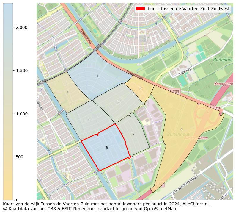 Kaart van de wijk Tussen de Vaarten Zuid met het aantal inwoners per buurt in 2024. Op deze pagina vind je veel informatie over inwoners (zoals de verdeling naar leeftijdsgroepen, gezinssamenstelling, geslacht, autochtoon of Nederlands met een immigratie achtergrond,...), woningen (aantallen, types, prijs ontwikkeling, gebruik, type eigendom,...) en méér (autobezit, energieverbruik,...)  op basis van open data van het centraal bureau voor de statistiek en diverse andere bronnen!