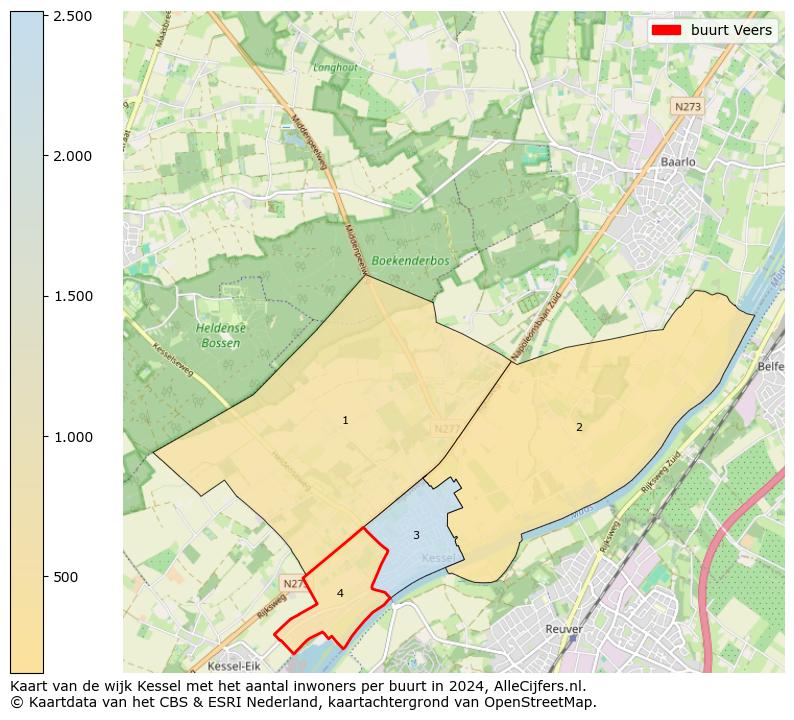 Kaart van de wijk Kessel met het aantal inwoners per buurt in 2024. Op deze pagina vind je veel informatie over inwoners (zoals de verdeling naar leeftijdsgroepen, gezinssamenstelling, geslacht, autochtoon of Nederlands met een immigratie achtergrond,...), woningen (aantallen, types, prijs ontwikkeling, gebruik, type eigendom,...) en méér (autobezit, energieverbruik,...)  op basis van open data van het centraal bureau voor de statistiek en diverse andere bronnen!