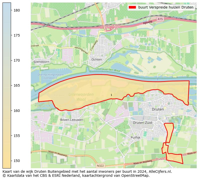 Kaart van de wijk Druten Buitengebied met het aantal inwoners per buurt in 2024. Op deze pagina vind je veel informatie over inwoners (zoals de verdeling naar leeftijdsgroepen, gezinssamenstelling, geslacht, autochtoon of Nederlands met een immigratie achtergrond,...), woningen (aantallen, types, prijs ontwikkeling, gebruik, type eigendom,...) en méér (autobezit, energieverbruik,...)  op basis van open data van het centraal bureau voor de statistiek en diverse andere bronnen!