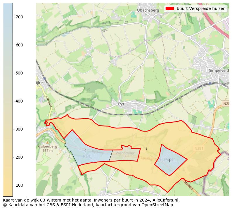 Kaart van de wijk 03 Wittem met het aantal inwoners per buurt in 2024. Op deze pagina vind je veel informatie over inwoners (zoals de verdeling naar leeftijdsgroepen, gezinssamenstelling, geslacht, autochtoon of Nederlands met een immigratie achtergrond,...), woningen (aantallen, types, prijs ontwikkeling, gebruik, type eigendom,...) en méér (autobezit, energieverbruik,...)  op basis van open data van het Centraal Bureau voor de Statistiek en diverse andere bronnen!