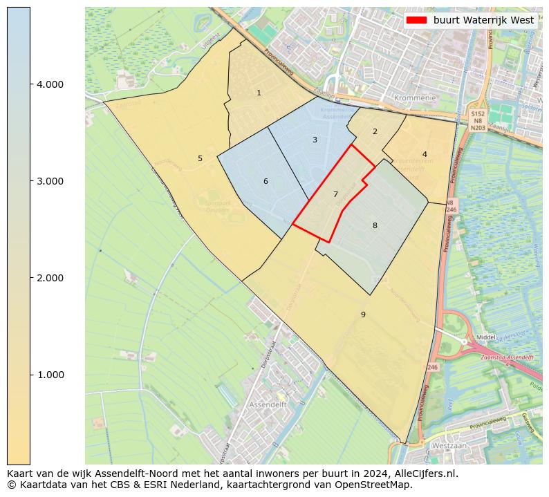 Kaart van de wijk Assendelft-Noord met het aantal inwoners per buurt in 2024. Op deze pagina vind je veel informatie over inwoners (zoals de verdeling naar leeftijdsgroepen, gezinssamenstelling, geslacht, autochtoon of Nederlands met een immigratie achtergrond,...), woningen (aantallen, types, prijs ontwikkeling, gebruik, type eigendom,...) en méér (autobezit, energieverbruik,...)  op basis van open data van het centraal bureau voor de statistiek en diverse andere bronnen!