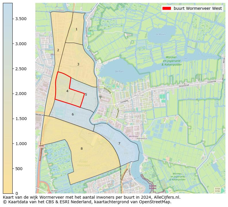 Kaart van de wijk Wormerveer met het aantal inwoners per buurt in 2024. Op deze pagina vind je veel informatie over inwoners (zoals de verdeling naar leeftijdsgroepen, gezinssamenstelling, geslacht, autochtoon of Nederlands met een immigratie achtergrond,...), woningen (aantallen, types, prijs ontwikkeling, gebruik, type eigendom,...) en méér (autobezit, energieverbruik,...)  op basis van open data van het centraal bureau voor de statistiek en diverse andere bronnen!