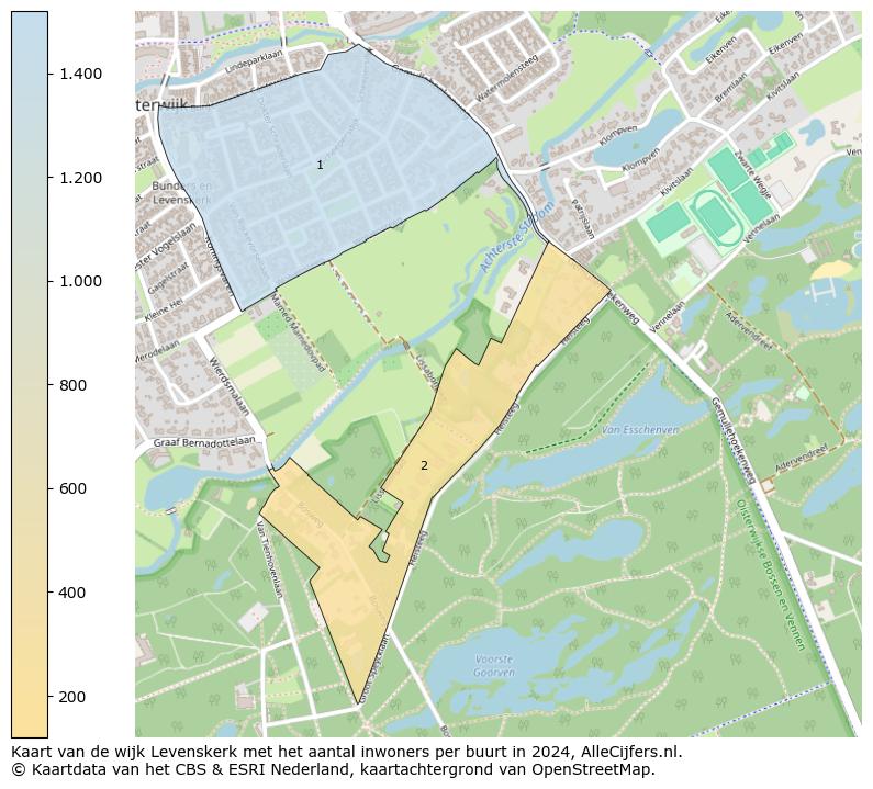 Kaart van de wijk Levenskerk met het aantal inwoners per buurt in 2024. Op deze pagina vind je veel informatie over inwoners (zoals de verdeling naar leeftijdsgroepen, gezinssamenstelling, geslacht, autochtoon of Nederlands met een immigratie achtergrond,...), woningen (aantallen, types, prijs ontwikkeling, gebruik, type eigendom,...) en méér (autobezit, energieverbruik,...)  op basis van open data van het centraal bureau voor de statistiek en diverse andere bronnen!