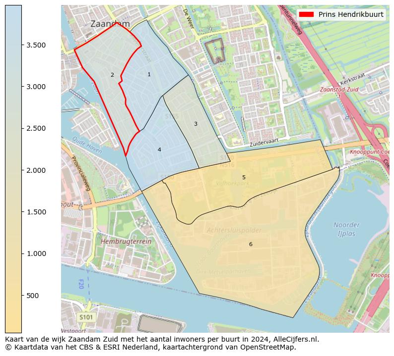 Kaart van de wijk Zaandam Zuid met het aantal inwoners per buurt in 2024. Op deze pagina vind je veel informatie over inwoners (zoals de verdeling naar leeftijdsgroepen, gezinssamenstelling, geslacht, autochtoon of Nederlands met een immigratie achtergrond,...), woningen (aantallen, types, prijs ontwikkeling, gebruik, type eigendom,...) en méér (autobezit, energieverbruik,...)  op basis van open data van het centraal bureau voor de statistiek en diverse andere bronnen!