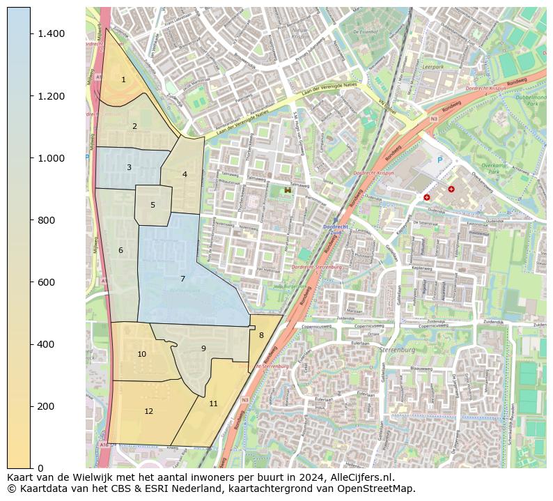 Kaart van de Wielwijk met het aantal inwoners per buurt in 2024. Op deze pagina vind je veel informatie over inwoners (zoals de verdeling naar leeftijdsgroepen, gezinssamenstelling, geslacht, autochtoon of Nederlands met een immigratie achtergrond,...), woningen (aantallen, types, prijs ontwikkeling, gebruik, type eigendom,...) en méér (autobezit, energieverbruik,...)  op basis van open data van het centraal bureau voor de statistiek en diverse andere bronnen!